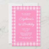Wellige rosa Sommer-Gingham-Kühn 1. Geburtstag Einladung (Vorderseite)