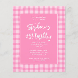 Wellige rosa Sommer-Gingham-Kühn 21. Geburtstag Flyer