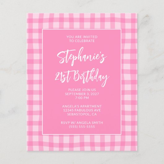 Wellige rosa Sommer-Gingham-Kühn 21. Geburtstag Flyer (Vorne)