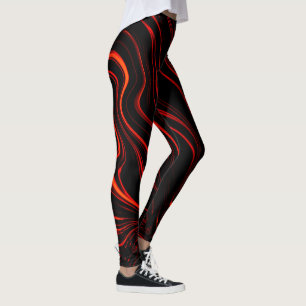 Wellige rote lange Spuren auf schwarzem Hintergrun Leggings