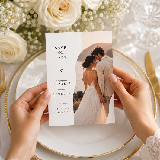 Wellige Split-Hochzeit Save The Date Foto Karte
