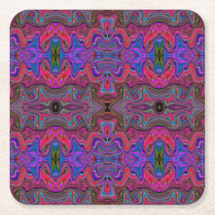 Welliges Blau und Regenbogen-Rot Trippy-Muster Rechteckiger Pappuntersetzer