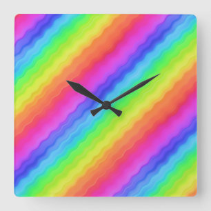 Welliges diagonales buntes Regenbogen-Design Quadratische Wanduhr