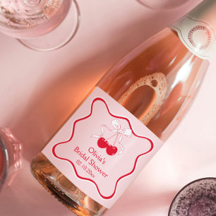 Welliges Kirsch Auf Dem Bogen Brautparty Champagne Schaumweinetikett