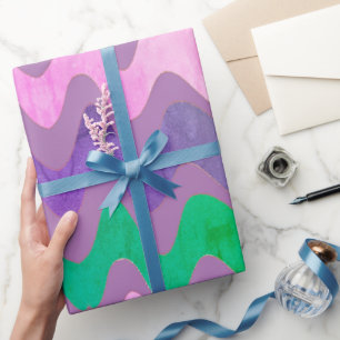 Welliges Lavendel Grün Bunt Geschenkpapier