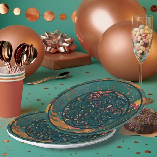 Welliges Mandala-Papierplate Pappteller (Multi)