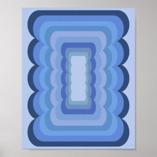 Welliges Retro-Abstrakt Blau Poster