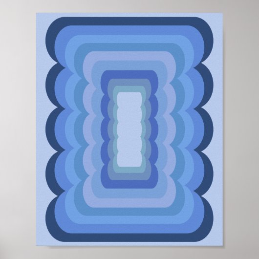 Welliges Retro-Abstrakt Blau Poster (Vorne)