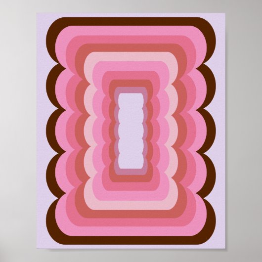 Welliges Retro-Abstraktes Rosa Poster (Vorne)