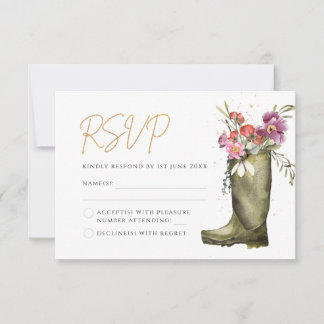 Wellington Boot Floral RSVP Karte