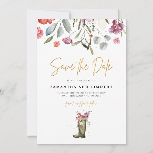 Wellington Boot Floral Save the Date (Vorderseite)