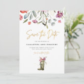 Wellington Boot Floral Save the Date (Stehend Vorderseite)