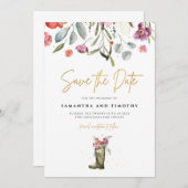 Wellington Boot Floral Save the Date (Vorne/Hinten)