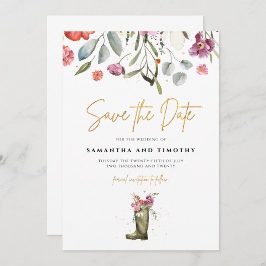 Wellington Boot Floral Save the Date (Vorne/Hinten)