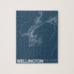 Wellington Minimalist City Map Line Art in Blue Puzzle<br><div class="desc">Wellington,  New Zealand Minimalist City Map Line Art in Blue Puzzle</div>