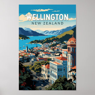 Wellington New Zealand Travel Art Vintag Poster