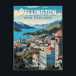 Wellington New Zealand Travel Art Vintag Postkarte<br><div class="desc">Wellington retro Vektor Reise Design. Wellington,  die Hauptstadt Neuseelands,  liegt in der Nähe des südlichsten Punktes der Nordinsel an der Cook Straße.</div>