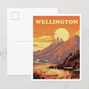 Wellington New Zealand Vintage Travel Illustration Postkarte