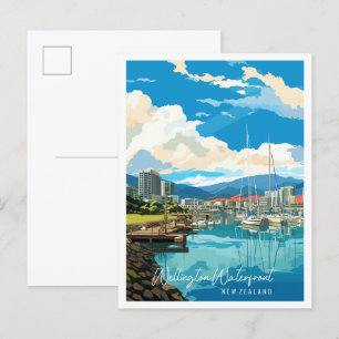 Wellington Waterfront New Zealand Vintage Reise Postkarte