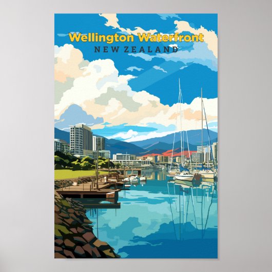 Wellington Waterfront Travel Art Vintag Poster (Vorne)