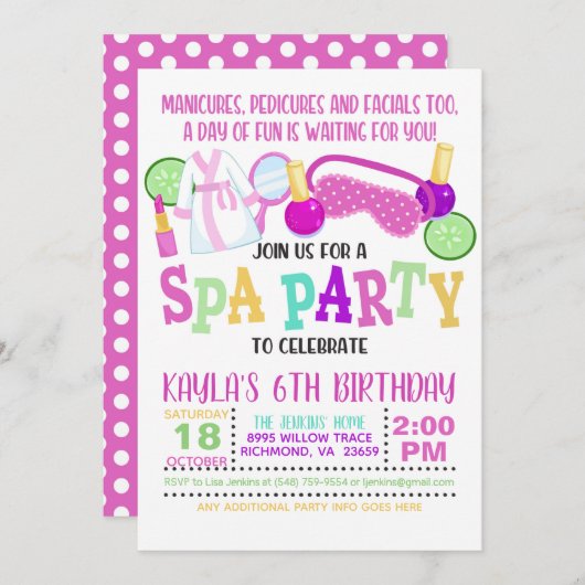 Wellness-Center Birthday Party Einladung - WH (Vorne/Hinten)