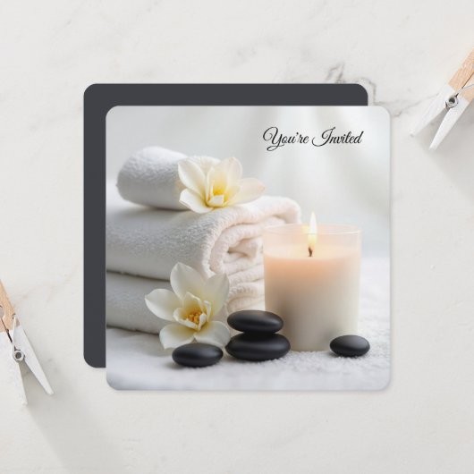 Wellness-Center Brautparty mit Magnolien-Blume Einladung (Vorderseite/Rückseite Beispiel)