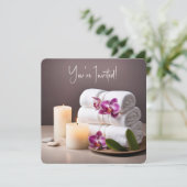 Wellness-Center Brautparty mit Orchideen Einladung (Stehend Vorderseite)