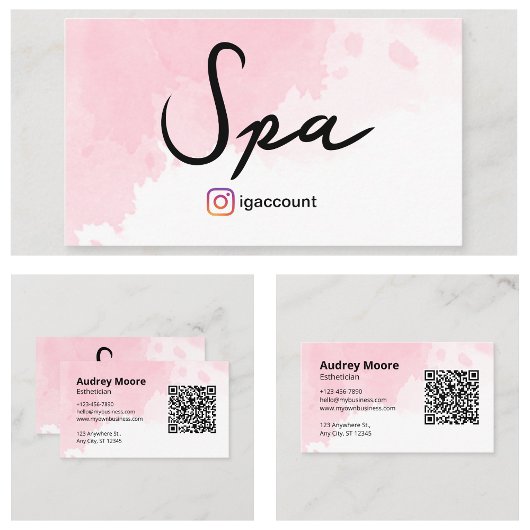 Wellness-Center Esthetician Watercolor QR-Code Visitenkarte