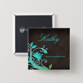 Wellness-Center Floral Name Tag Taste Blau grün Button (Vorne & Hinten)
