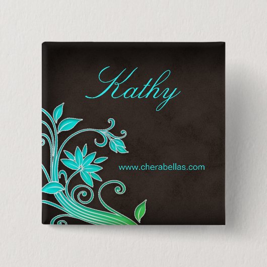Wellness-Center Floral Name Tag Taste Blau grün Button (Vorderseite)