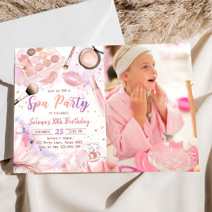 Wellness-Center Makeup Geburtstag Pink Glitz & Gla Einladung