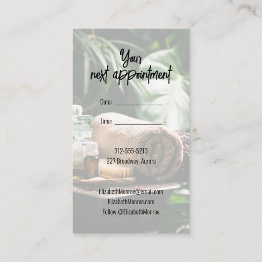 Wellness-Center Massage Therapist Skript Terminkarte (Rückseite)