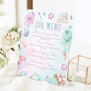Wellness-Center Menü Pastete Kids Pamper Party Men Sockelschild