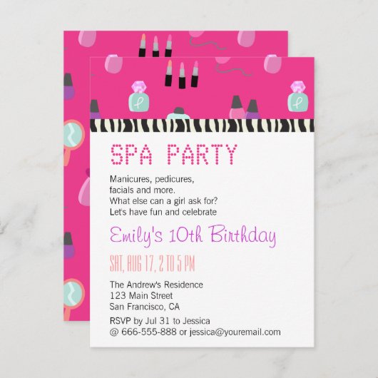 Wellness-Center-Party, für Mädchen verwöhnen Einladung (Vorne/Hinten)