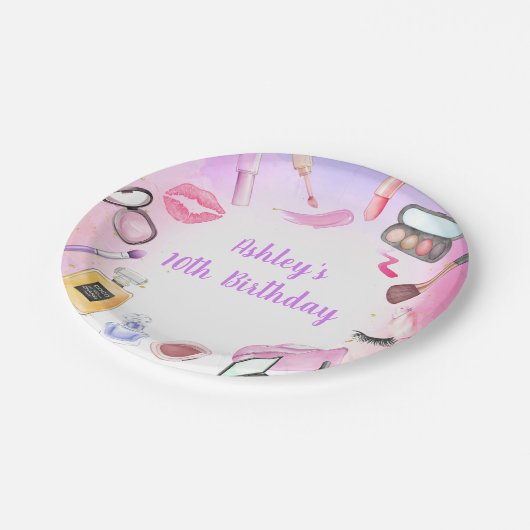 Wellness-Center Party Girl Glamour Makeup Geburtst Pappteller (Schrägansicht)