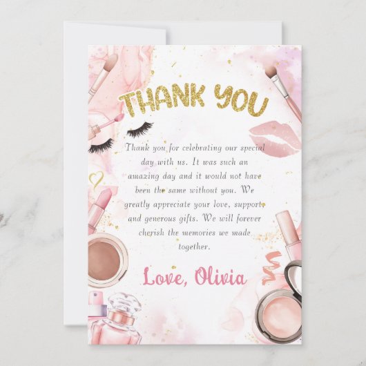 Wellness-Center Party Glamour Girl Makeup Geburtst Dankeskarte (Vorderseite)
