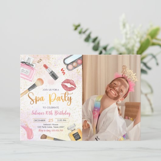Wellness-Center Party Glitz Glam Girl Makeup Gebur Einladung (Stehend Vorderseite)