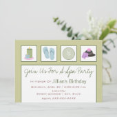 Wellness-Center Party - Kerzen Flip Flops Gurken O Einladung (Stehend Vorderseite)