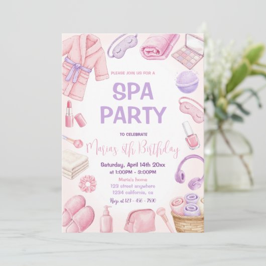 Wellness-Center Party Pamper Glam Day Girls Party  Einladung (Stehend Vorderseite)
