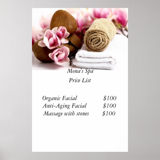 Wellness-Center-Preisliste Poster (Vorne)