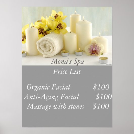 Wellness-Center-Preisliste Poster (Vorne)