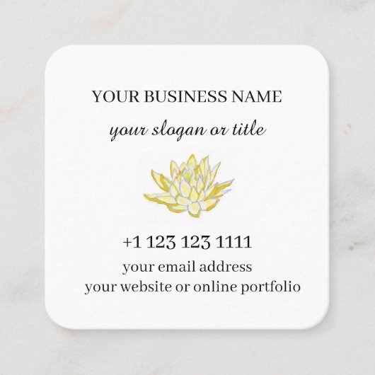 Wellness-Center Salon Life Coach Therapeut Gelbe L Quadratische Visitenkarte (Vorderseite)