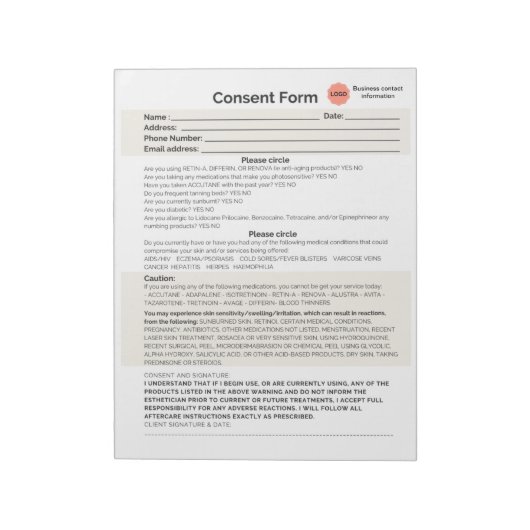 Wellness-Center Salon-Zustimmung Form Notizblock (Rotiert)