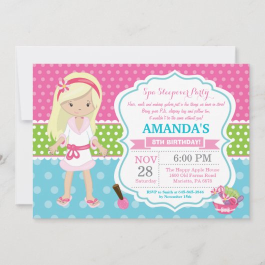 Wellness-Center Sleepover Slumber Geburtstagsparty Einladung (Vorderseite)