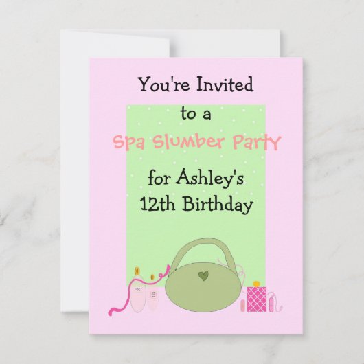 Wellness-Center Slumber Party für Mädchen Einladung (Vorderseite)