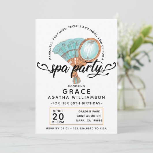 Wellness-Center Tag Vintag Geburtstag Einladung (Stehend Vorderseite)