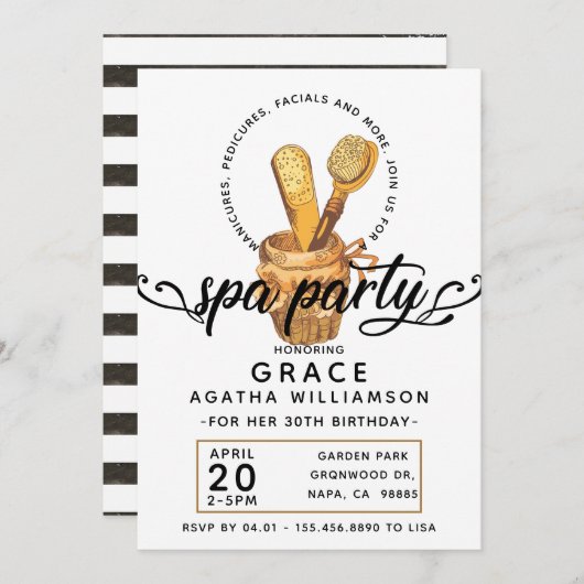 Wellness-Center Tag Vintag Geburtstag Einladung (Vorne/Hinten)