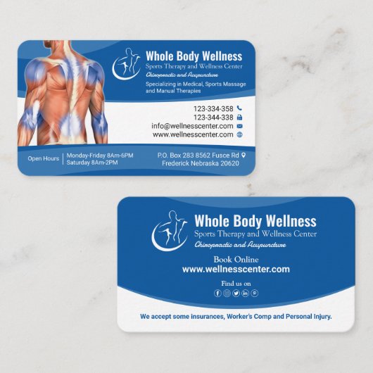 Wellness, Manuelle Therapie, Sportmassage, Medizin Visitenkarte (Vorne/Hinten)