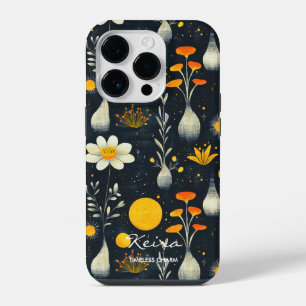 Wellness-Minimalist Blumenmuster Warme Gelb- und O iPhone 14 Pro Hülle