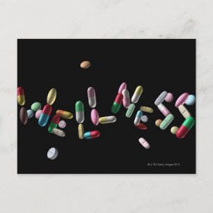 "WELLNESS", mit Pillen geschrieben Postkarte
